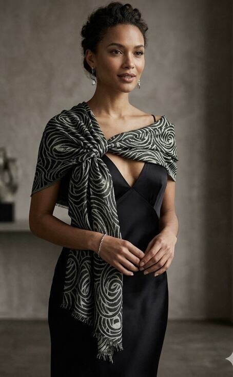 Badgley Mischka Accessories - Vintage Badgley Mischka Lurex Wrap Shawl Black Gray 20 X 82 Shiny Designer Glam